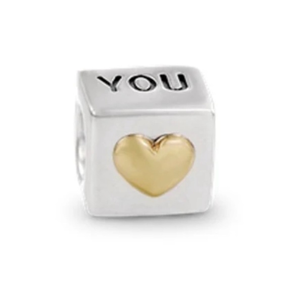 14K Gold Heart Authentic Pandora Charm. “I LOVE YOU”. Sterling silver charm. - Picture 1 of 8